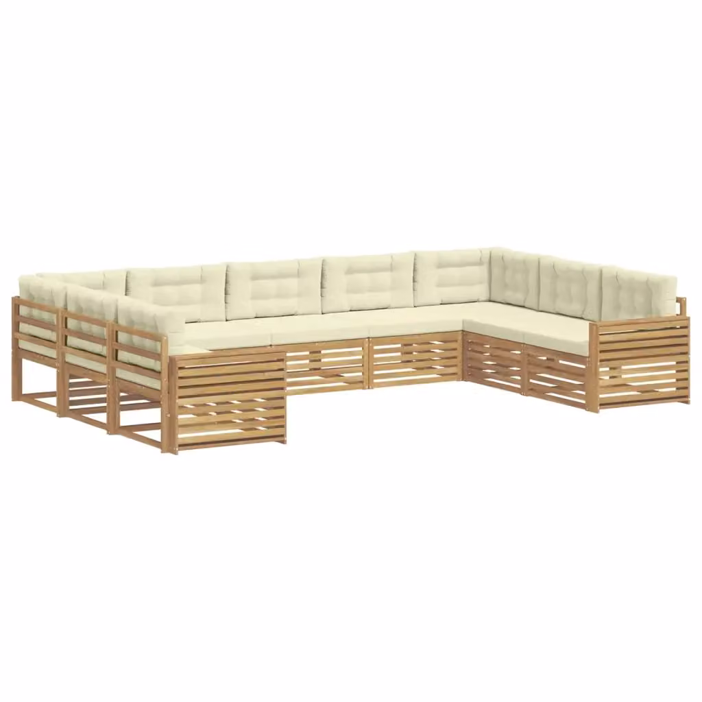 Set di divani da esterno a L vidaXL in legno di acacia con cuscini, Bianco e Beige – 2
