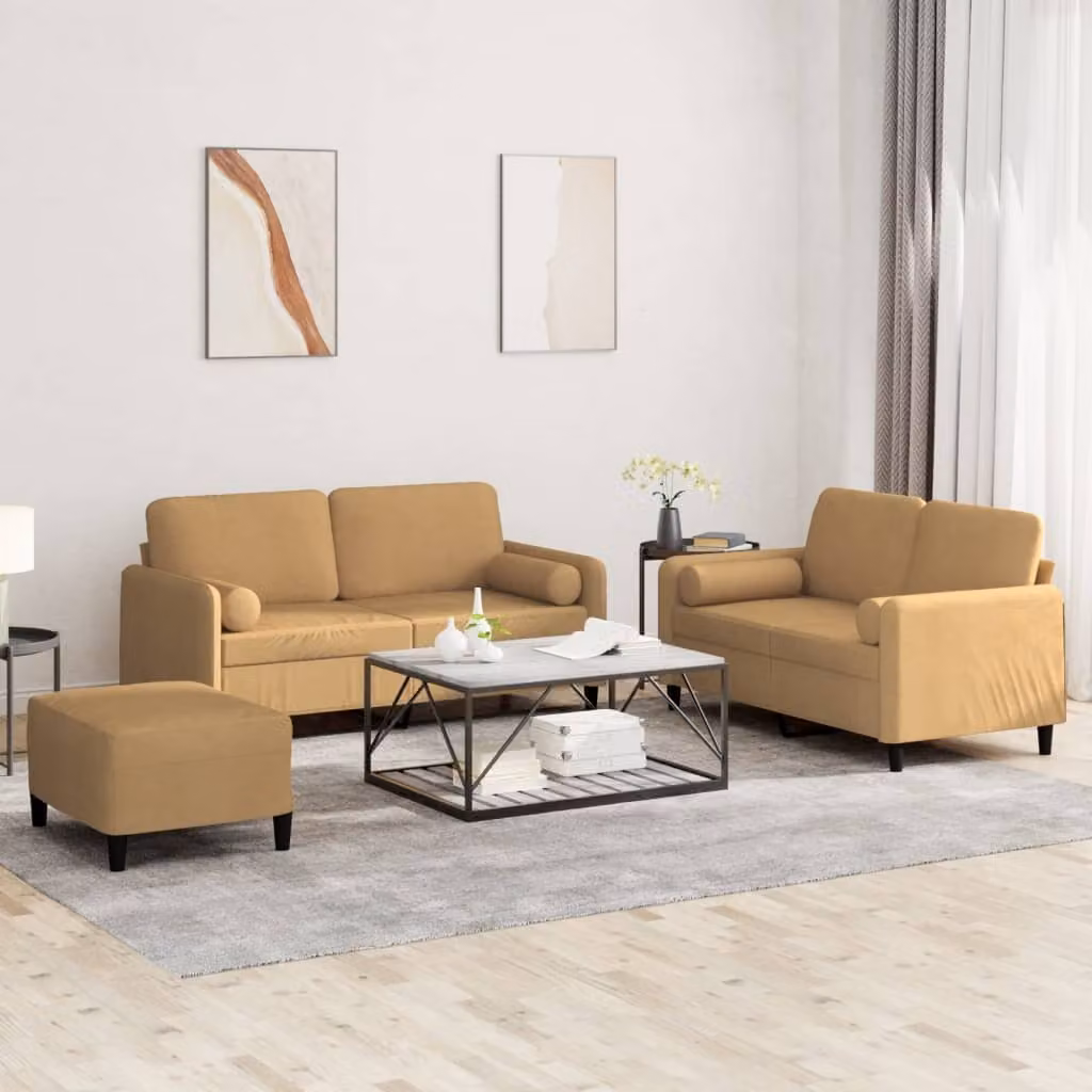 Maison Exclusive - Set divano a 3 pezzi con cuscini in velluto marrone