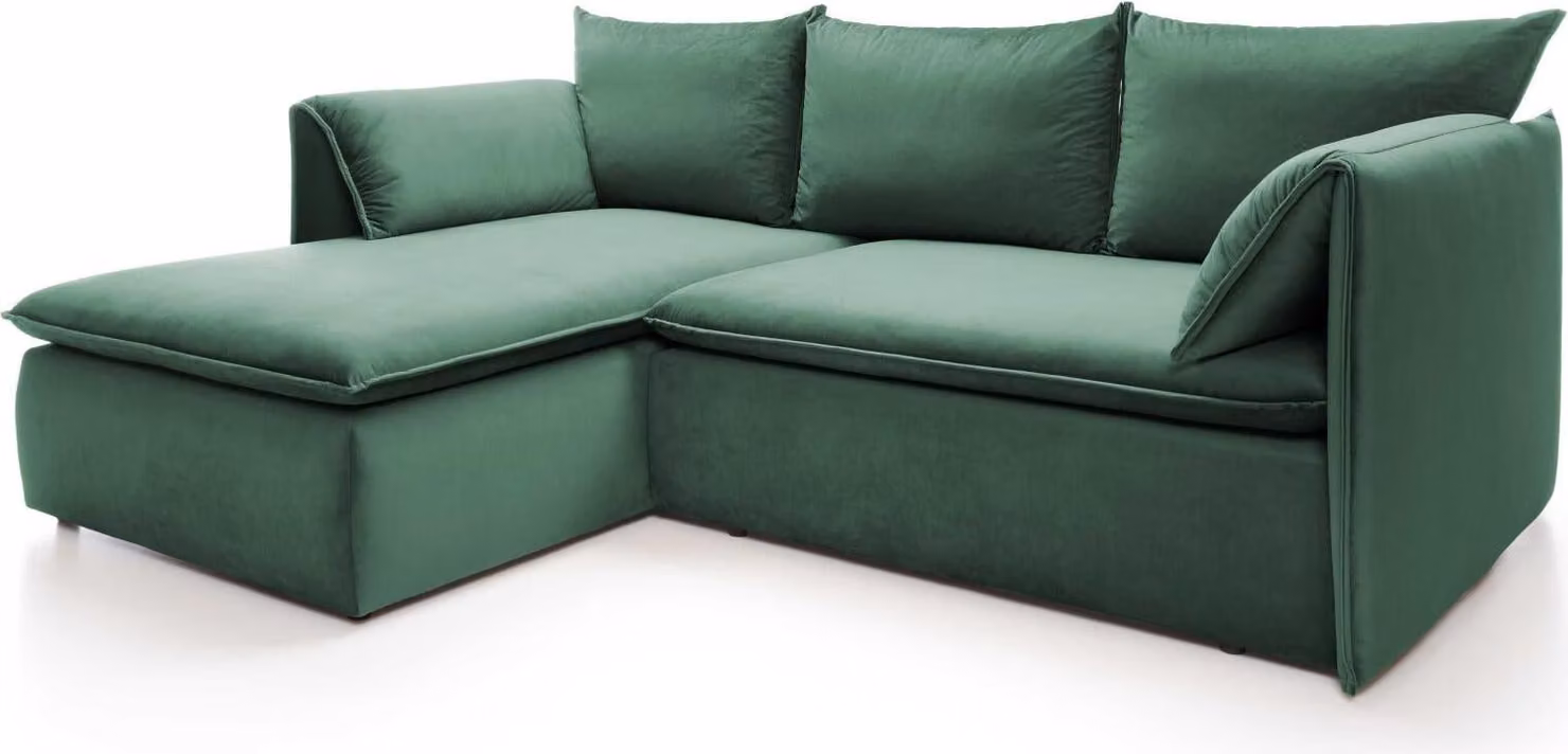 FURNLUX Divano angolare verde oro e nero 230 cm / Colore principale: Verde / Dimensioni: 230 x 91 x 166 cm