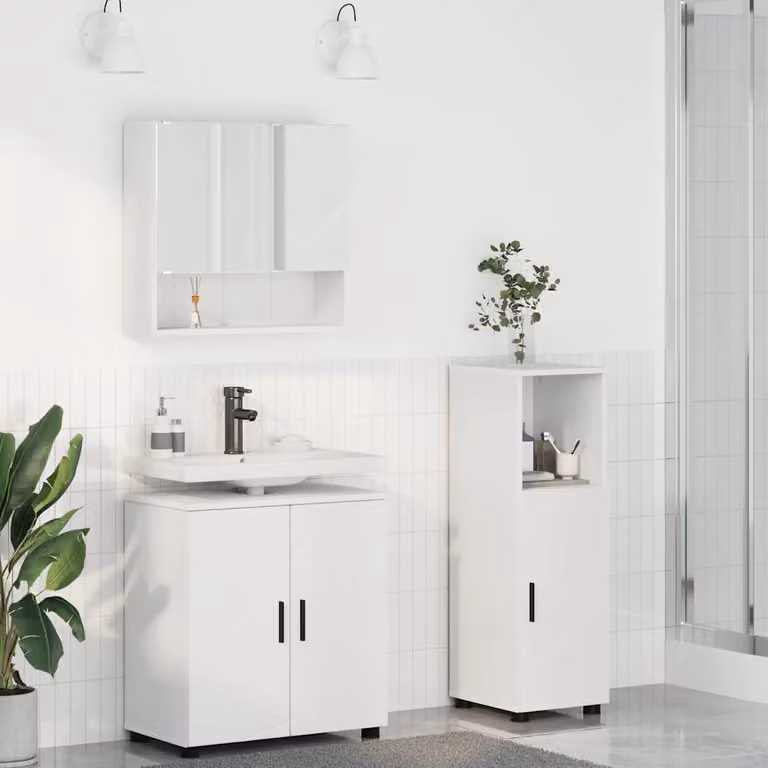Set di mobili per il bagno moderno vidaXL in 3 pezzi Bianco L/P/H: 61 x 35 x 64 cm