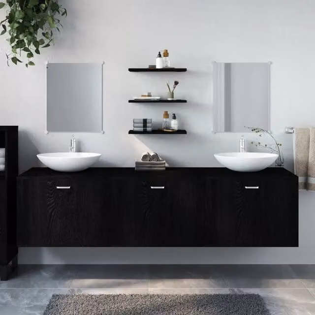 Set di mobili da bagno vidaXL in legno nero opaco composto da 6 pezzi con mobile lavabo, pensili e specchio L/P/H: 180 x 45 x 45 cm