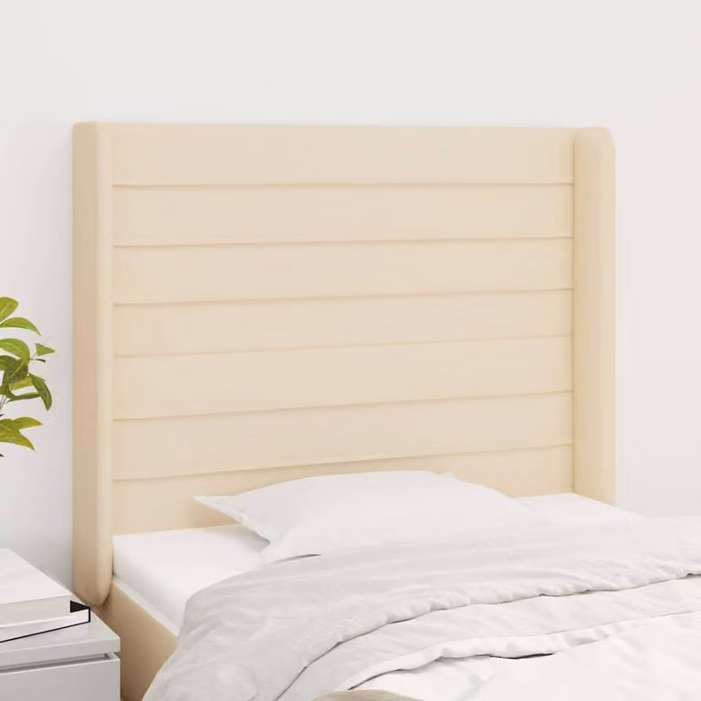 Testiera ad orecchio vidaXL in tessuto beige con struttura in legno L: 93 cm, P: 16 cm, H: 118-128 cm