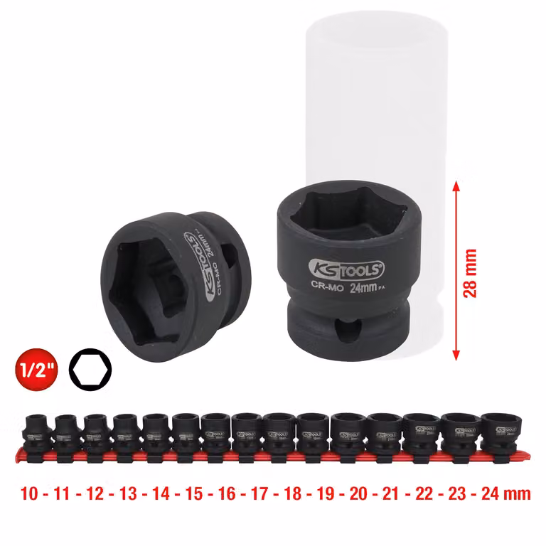 KS TOOLS Set di bussole esagonali da 1/2" extra corte 15 pz - 515.0055