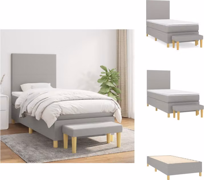 vidaXL Letto a molle con materasso grigio chiaro 90x200 cm in tessuto - Letti & strutture letto