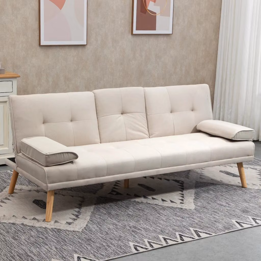 Divano Letto Click Clack 3 Posti GIORDANOSHOP in Tessuto Beige con Poggiatesta Regolabile L: 181 cm, P: 77 cm, H: 78 cm – 2