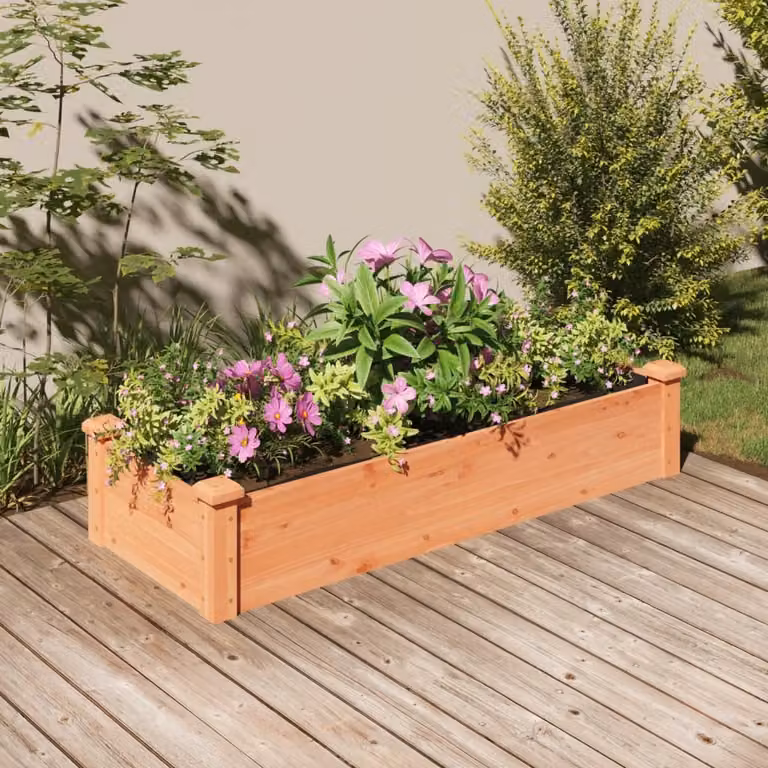 Fioriera da giardino rialzata vidaXL in legno di abete massello, colore marrone, L 120 x P 45 x H 25 cm