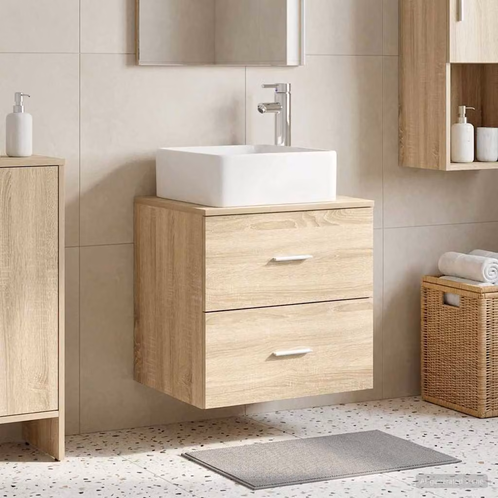 Lavabo da parete mobile vidaXL in Rovere Sonoma, colore marrone, L: 49,5 cm, P: 41 cm, H: 63 cm