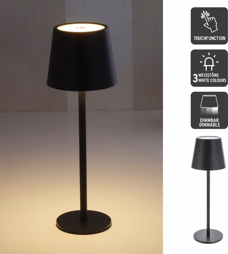 Lampada da tavolo LED metallica nera con funzione touch, 3 tonalità di luce bianca, dimmerabile. Ideale come lampada da comodino o da scrivania