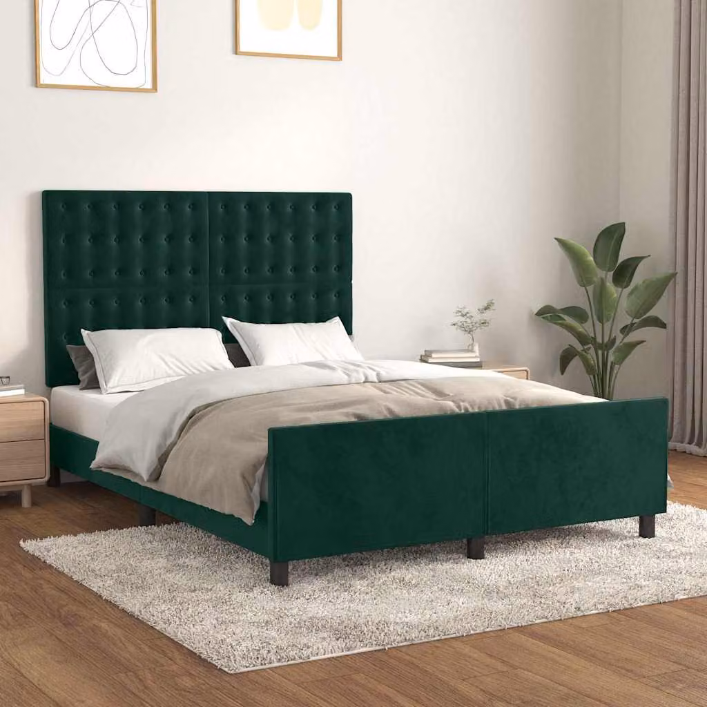 Giroletto senza materasso vidaXL in velluto verde scuro con struttura in legno e MDF, L/P/H: 140 x 200 x 146 cm – 1