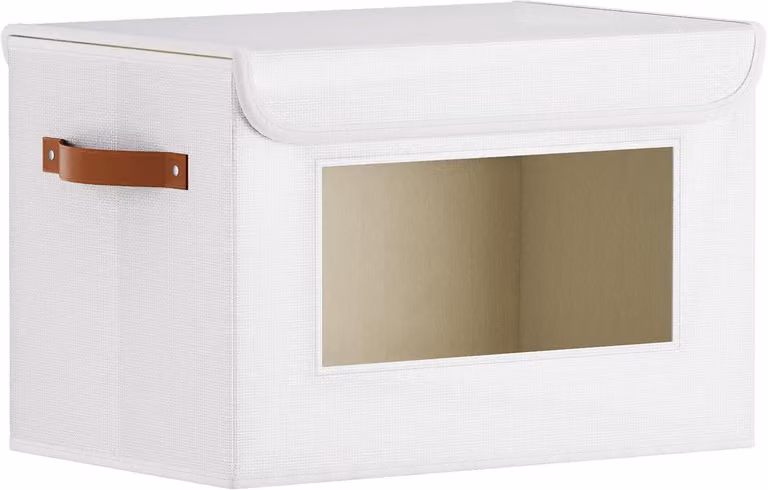 Contenitore con coperchio, dimensioni 33x23x20 cm, con maniglie, parte anteriore trasparente, adatto per soggiorno e cucina