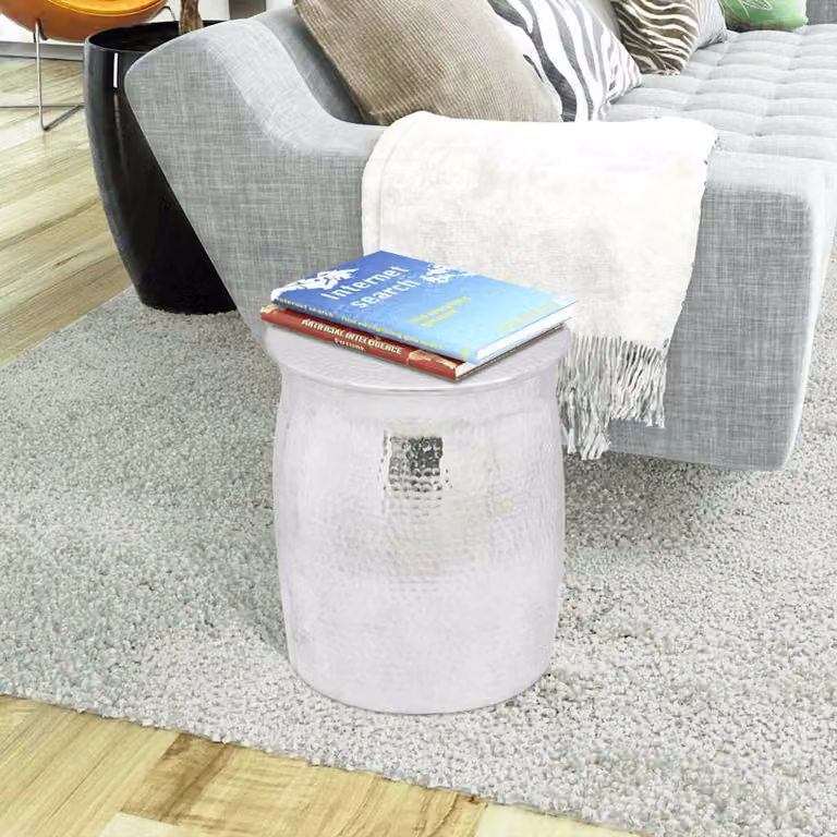 vidaXL Sgabello/Tavolino Laterale in Alluminio Battuto Argento