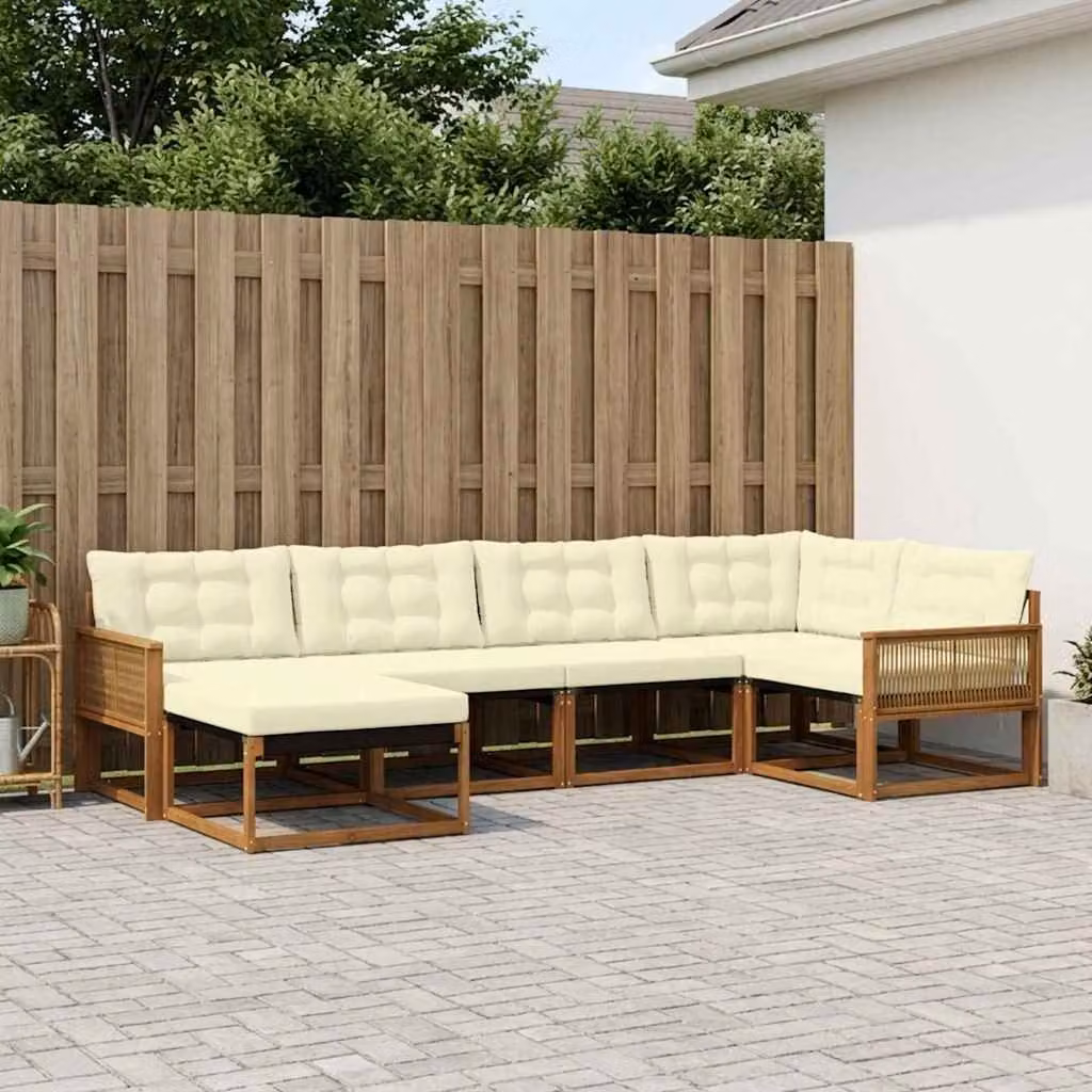 Set di divani da esterno vidaXL 6 pz in legno di acacia con cuscini beige e bianco per giardino e terrazza