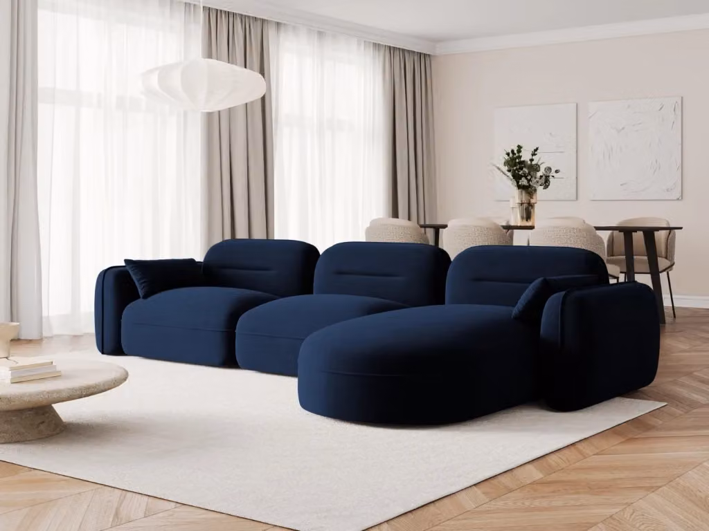 Divano angolare modulare Sydney Cosmopolitan Design, 4 posti in velluto blu, configurazione destra, L/P/H: 320 x 140 x 70 cm – 2