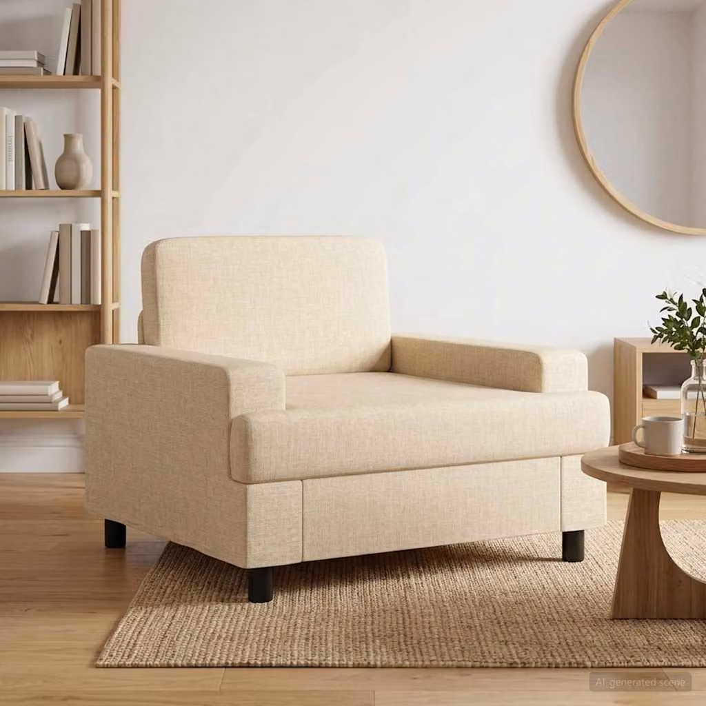 Poltrona lounge moderna vidaXL in tessuto beige con braccioli