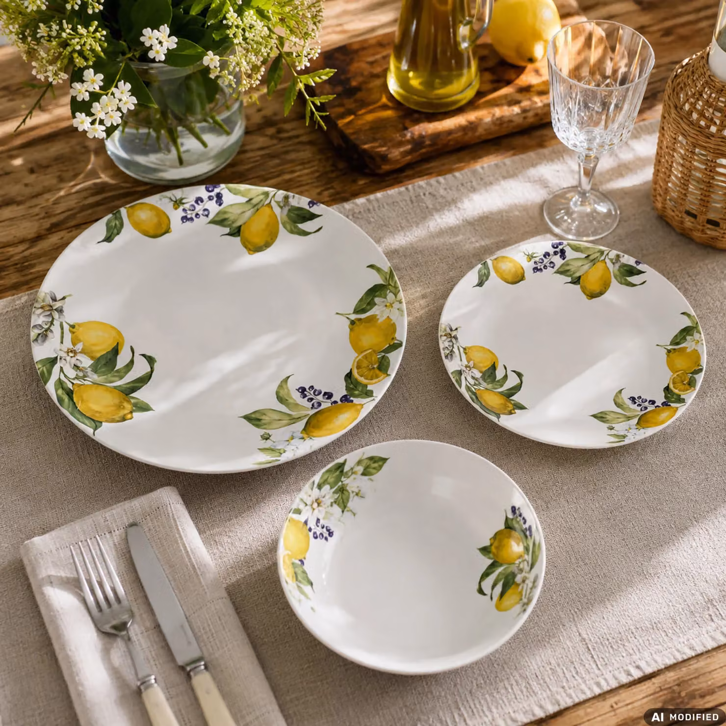 Servizio di piatti Gusto Casa Linea Mediterranea in porcellana bianca con decorazione limoni, 18 pezzi – 2