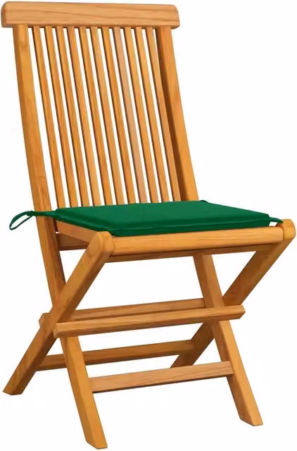 Sedie Pieghevoli con Cuscini Verdi 8 pz in Massello di Teak 3072922