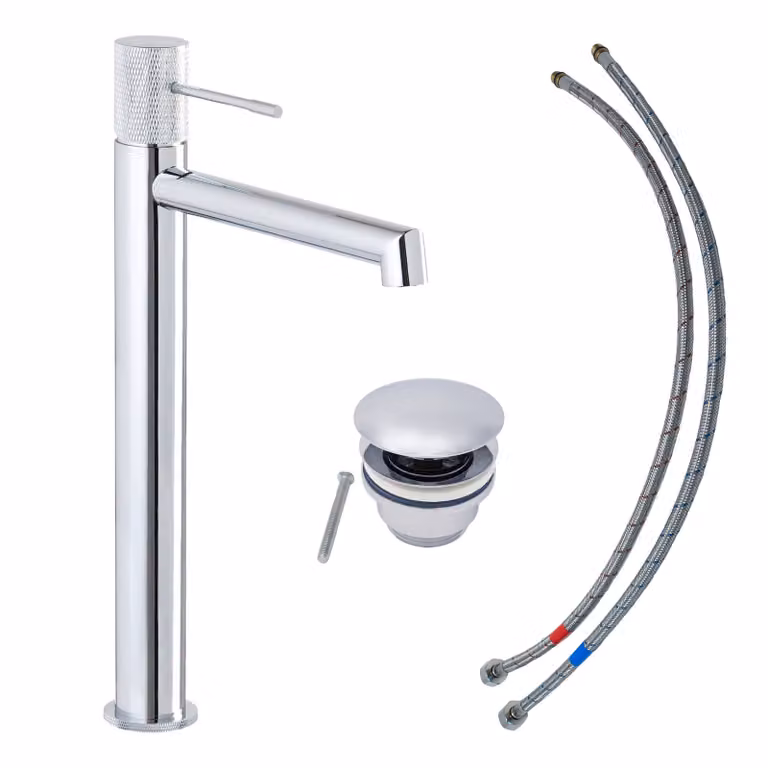 Rubinetto per lavabo SCHÖNER WOHNEN collezione KADIA L, cromo, rubinetto adatto ai lavabi da appoggio del bagno