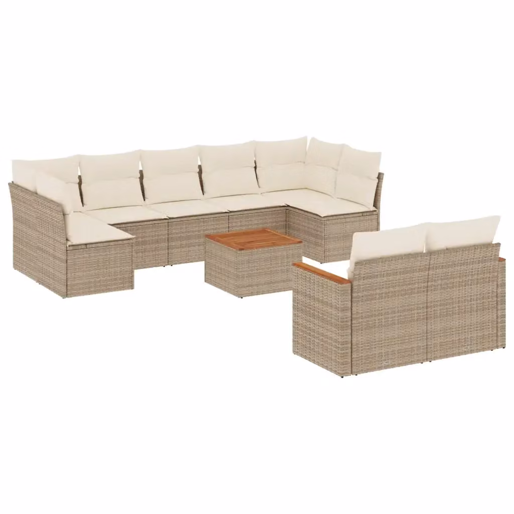 vidaXL Set Divano da Giardino a L 10 pz con Cuscini Beige e Tavolino in Polyrattan e Acciaio – 2