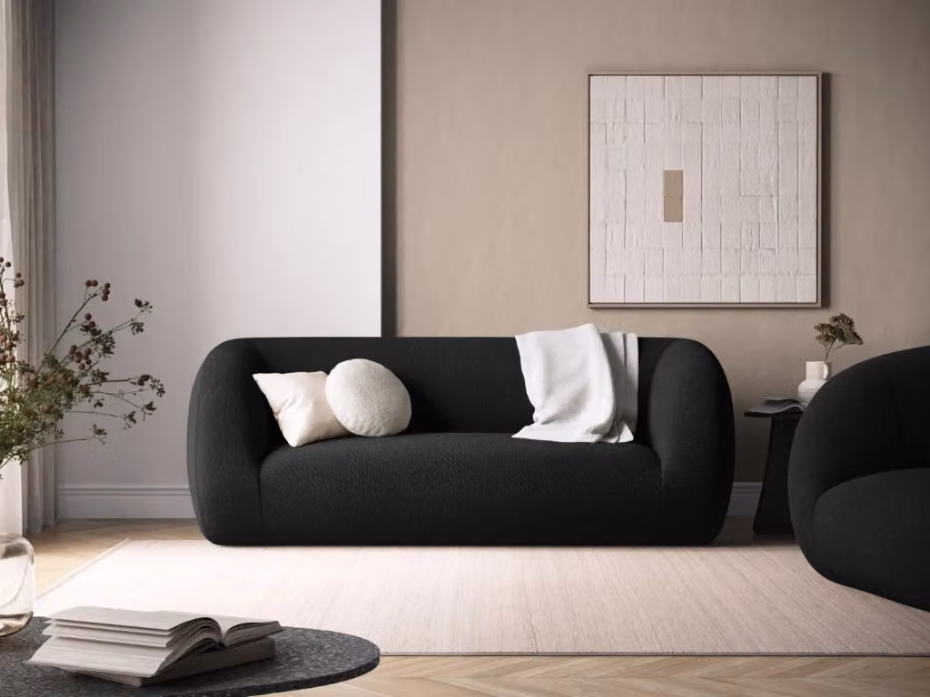 Divano Essen a 2 posti Cosmopolitan Design in bouclé nero per il tuo soggiorno – 2