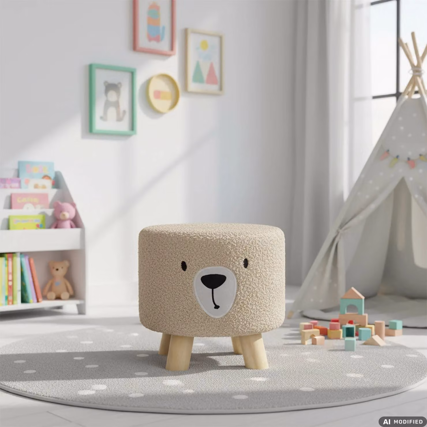 Pouf Animali Teddy VESTIAMO CASA in tessuto effetto peluche beige, diametro: 28 cm, altezza: 28 cm – 2