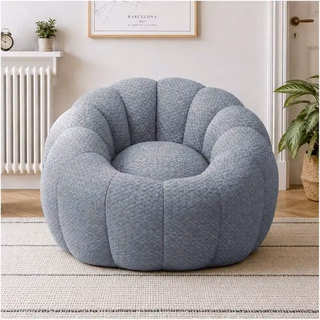Divano a sacco Minimal a forma di fiore in tessuto jacquard a maglia grigio