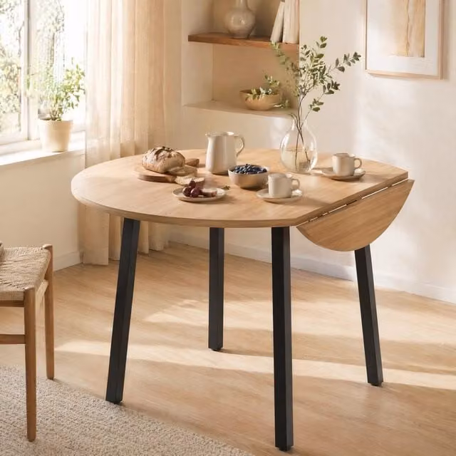 Tavolo da pranzo rotondo pieghevole MODFU in MDF color marrone con finitura opaca, L/P: 100 x 100 cm – 1