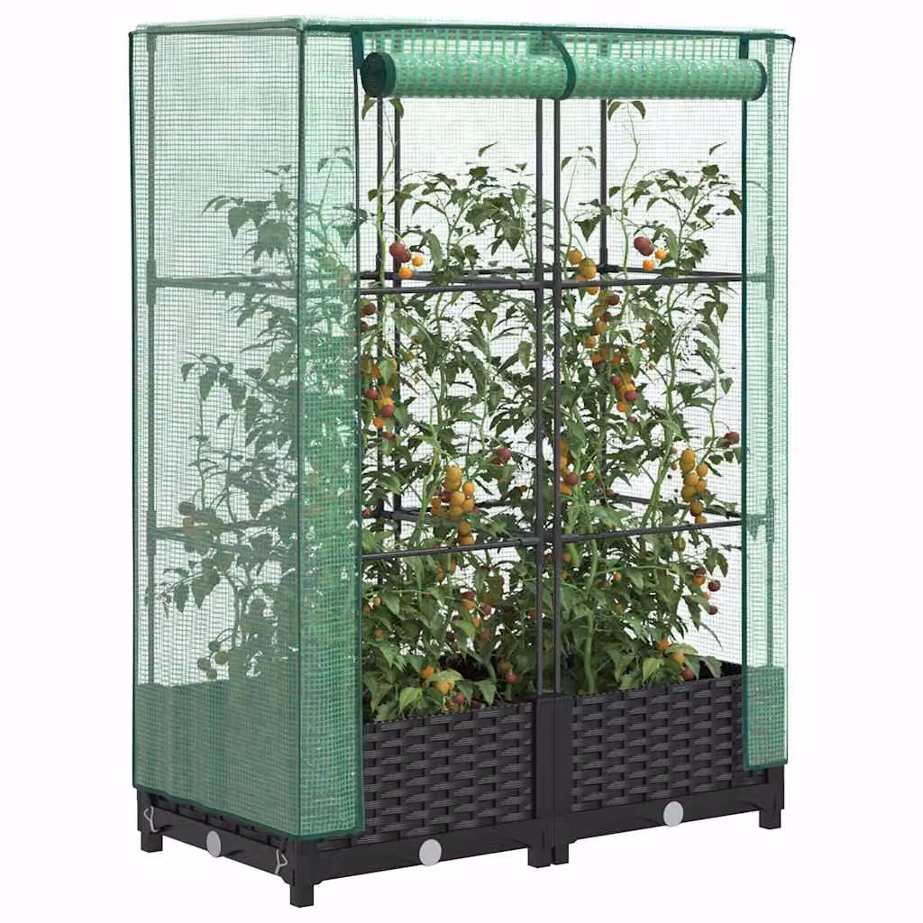 vidaXL Letto Rialzato con Copertura Serra Effetto Rattan Nero e Verde L/P/H: 80 x 40 x 123 cm
