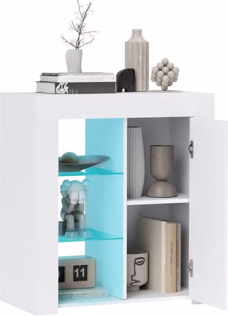 Armadio Minimal Bianco con Ante Scorrevoli e Ripiani Aperti L: 75 cm, P: 40 cm, H: 83 cm
