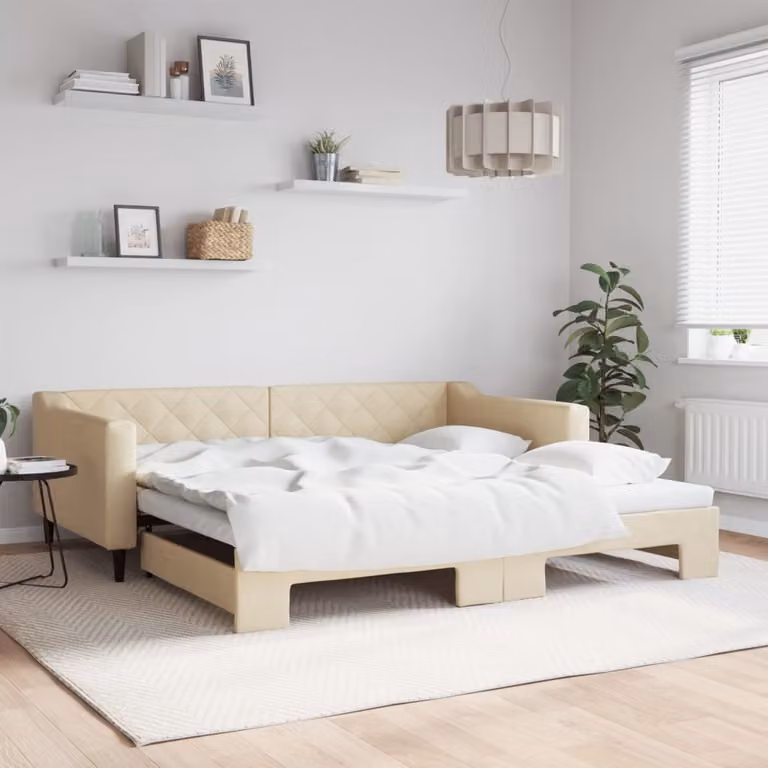 Maison Exclusive - Divano letto estraibile color crema 100x200 cm in tessuto