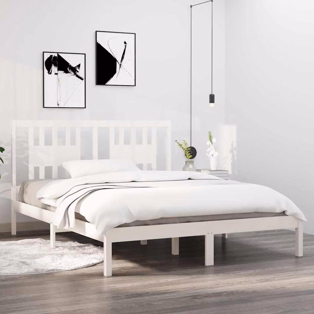 Giroletto vidaXL in legno massello di pino bianco con doghe fisse L/P: 140 x 200 cm