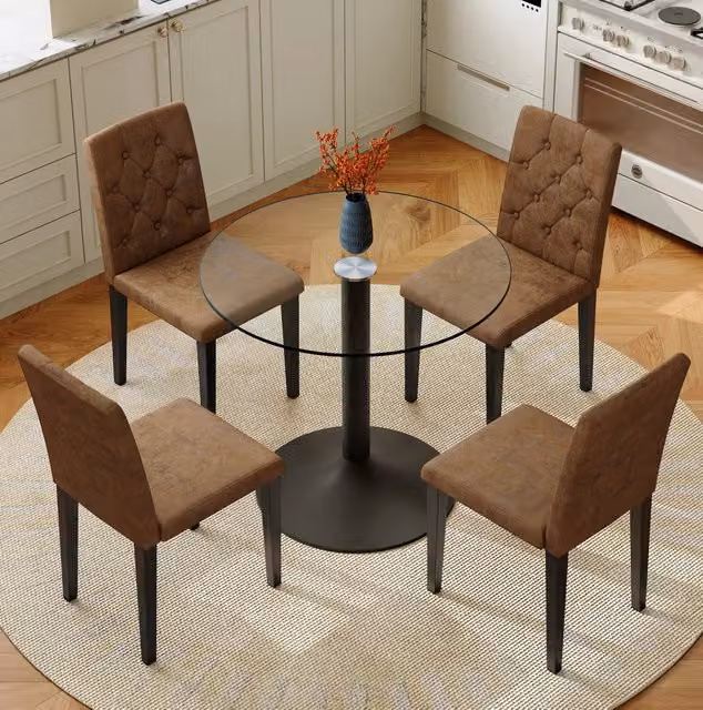Set tavolo e sedie 85 cm in vetro e metallo marrone per piccoli spazi