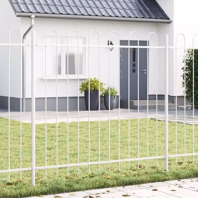 Set di 3 recinzioni per giardino vidaXL in acciaio verniciato a polvere, colore bianco, L: 5,1 m x H: 0,8 m – 1