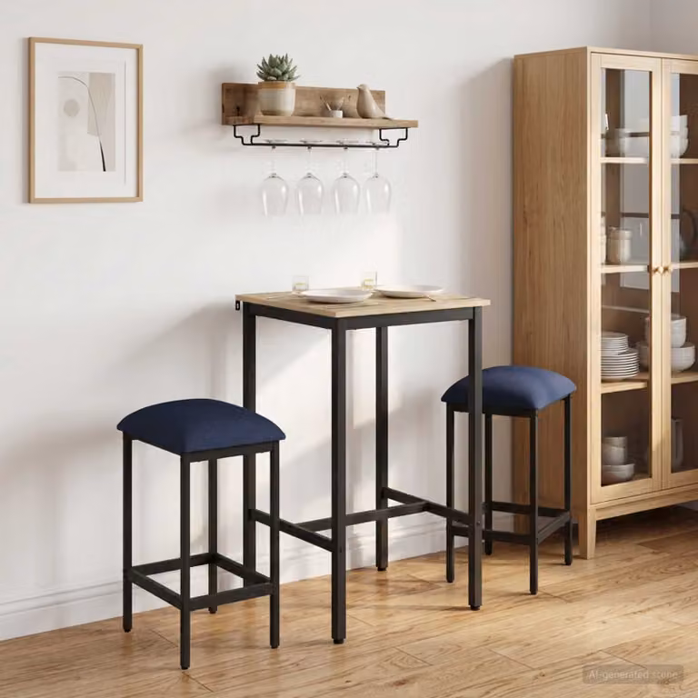 Set di 2 sgabelli da bar moderni vidaXL in tessuto blu con struttura in metallo e MDF, L/P/H: 40 x 32 x 64 cm