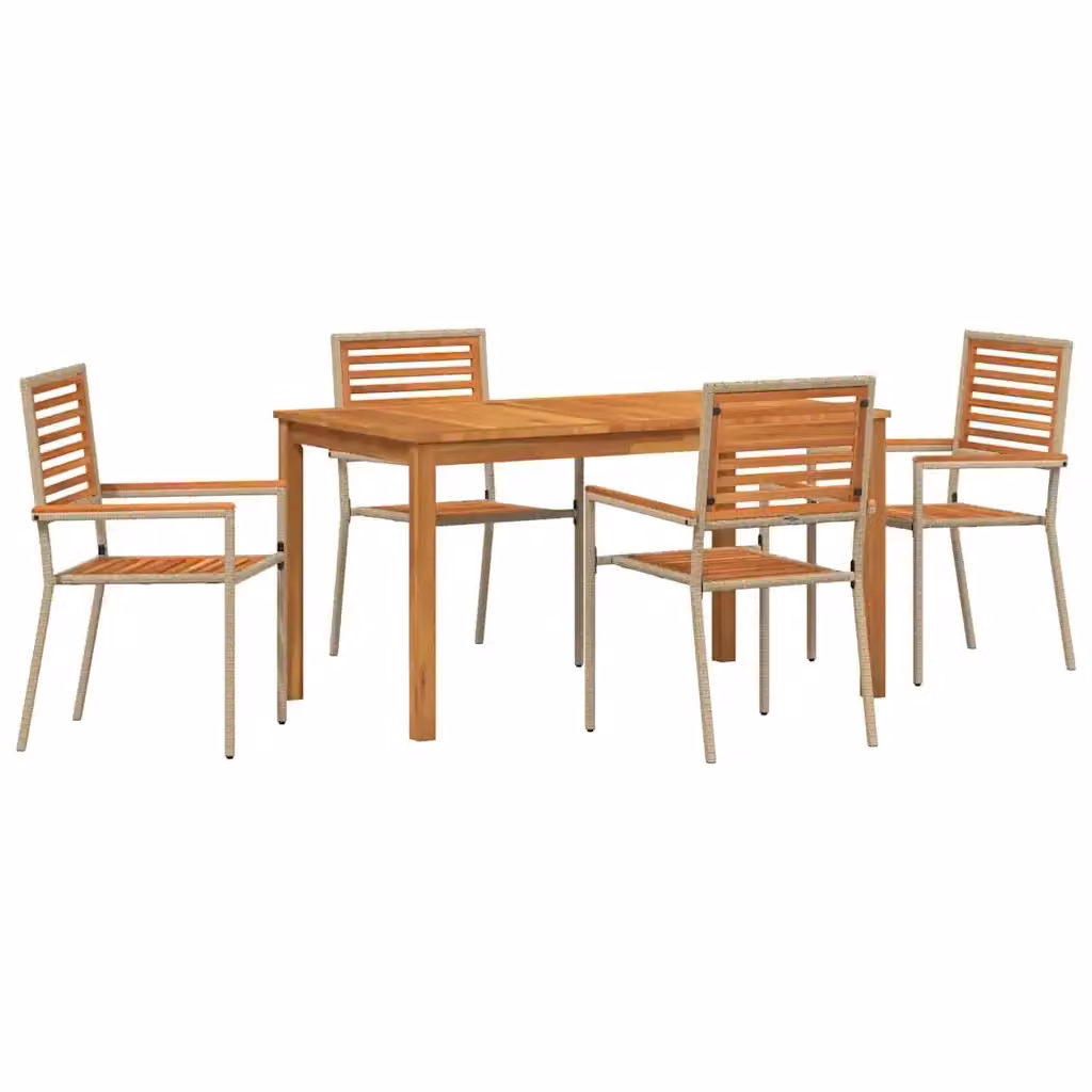 vidaXL Set da Pranzo per Giardino e Terrazzo in Legno di Acacia Massello, 5 Pezzi, Beige e Marrone – 2