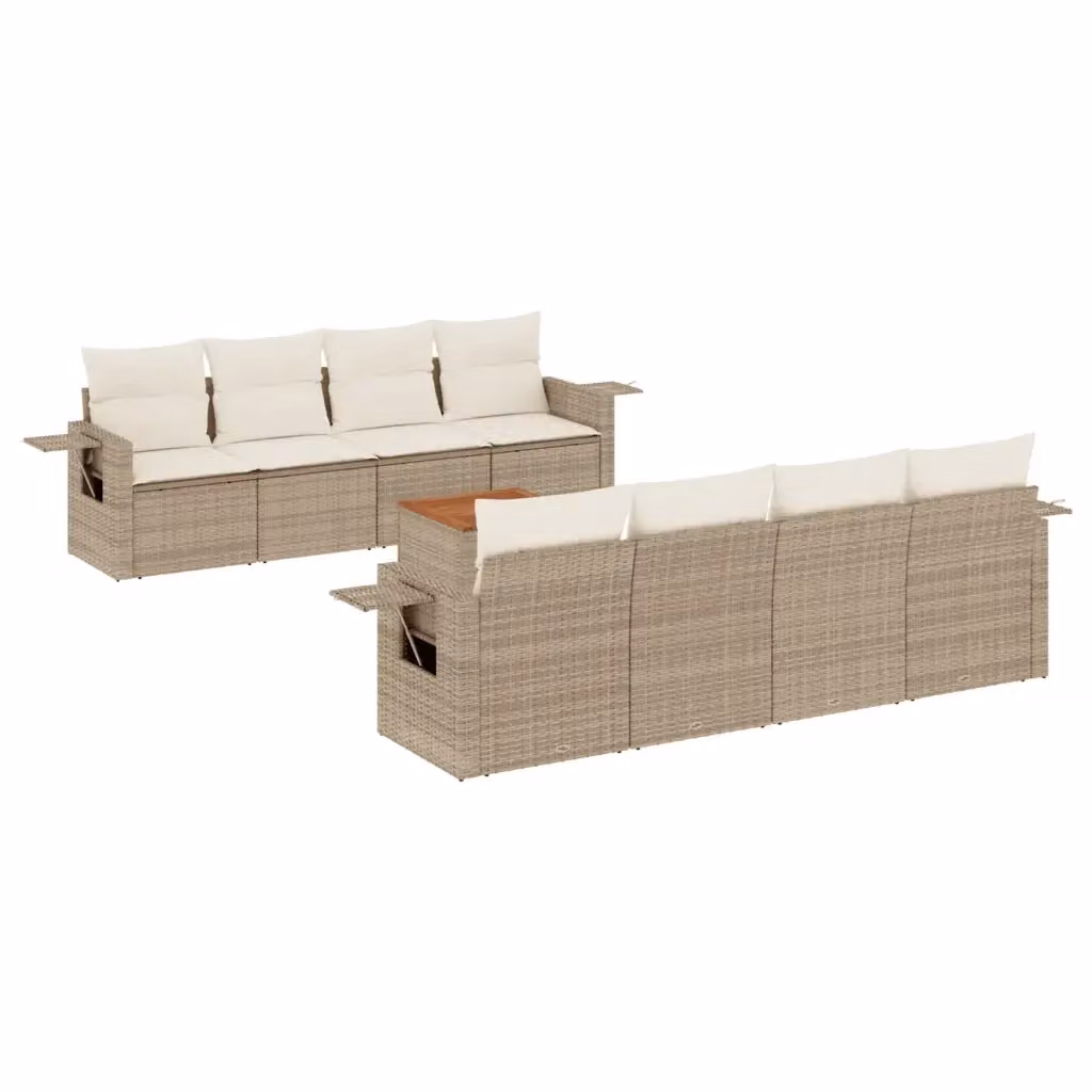 vidaXL Set Divano da Giardino 9 pz in Polyrattan con Cuscini Beige e Bianchi – 2