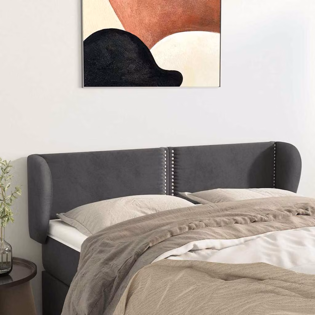 Testiera ad orecchio vidaXL in velluto grigio scuro L: 147 cm, P: 23 cm, H: 78-88 cm