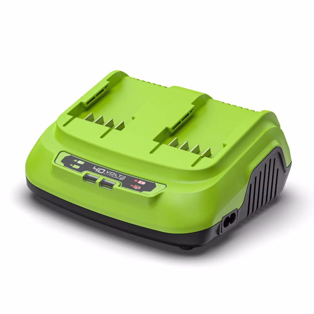 Caricabatterie rapida doppia slot Greenworks 40V 8A colore verde