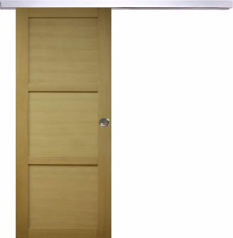 Porta scorrevole in legno Ayous 3 pannelli H204 x L93 cm, binario in alluminio, gusci GD MENUISERIES