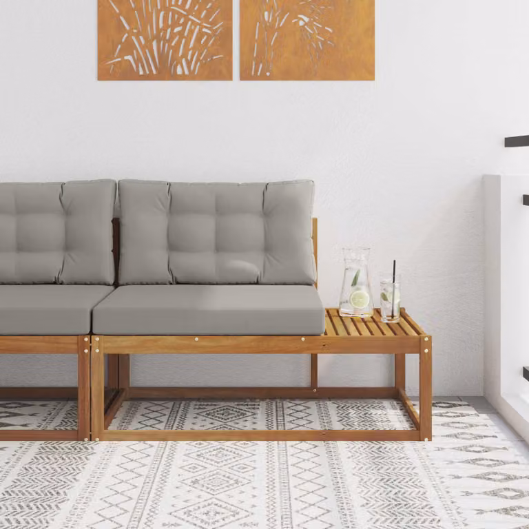 Divano da esterno moderno vidaXL con struttura in legno di acacia e cuscini in tessuto, L: 115 cm, P: 83 cm, H: 73 cm