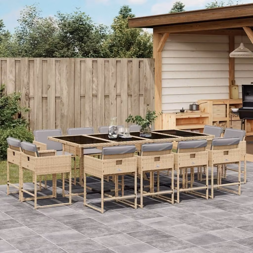 Maison Exclusive - Set Pranzo da Giardino 13 pz con Cuscini Beige Misto Polyrattan