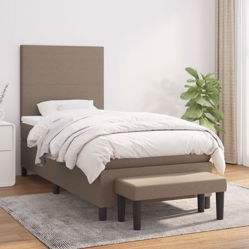 The Living Store Letto a molle con materasso Taupe 80x200 cm in tessuto