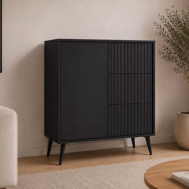 Madia Lemihapa, Credenza 3 Cassetti, 91x40x98h cm Nero Antracite