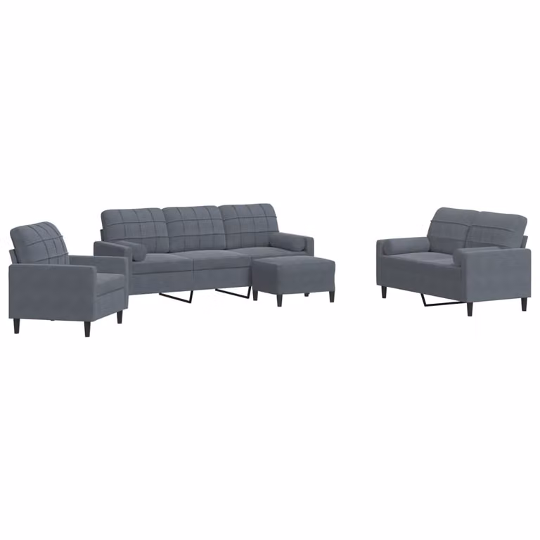 Set di Divani 4 pz con Cuscini e Rinforzi Grigio Scuro Velluto