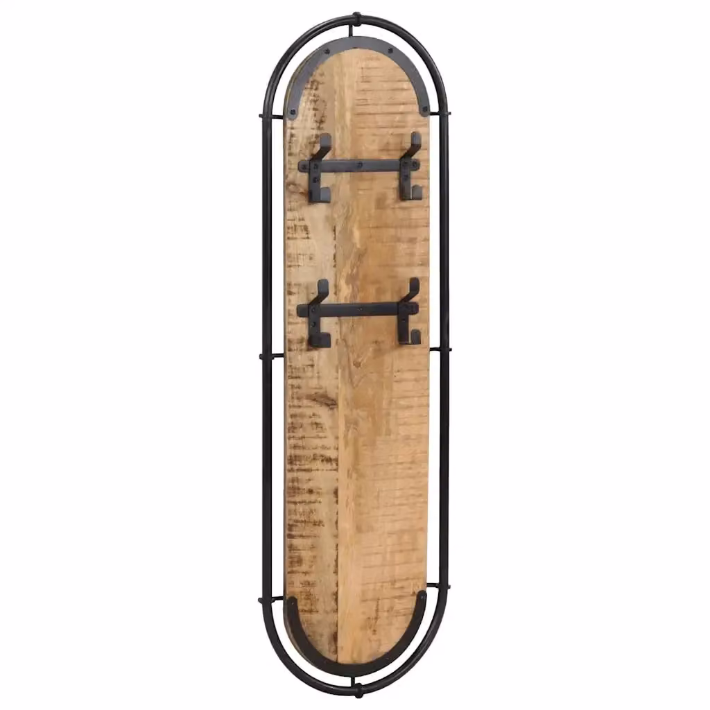 Set di 2 pannelli appendiabiti da parete in legno di mango e metallo stile industriale vidaXL, colore marrone e nero – 2