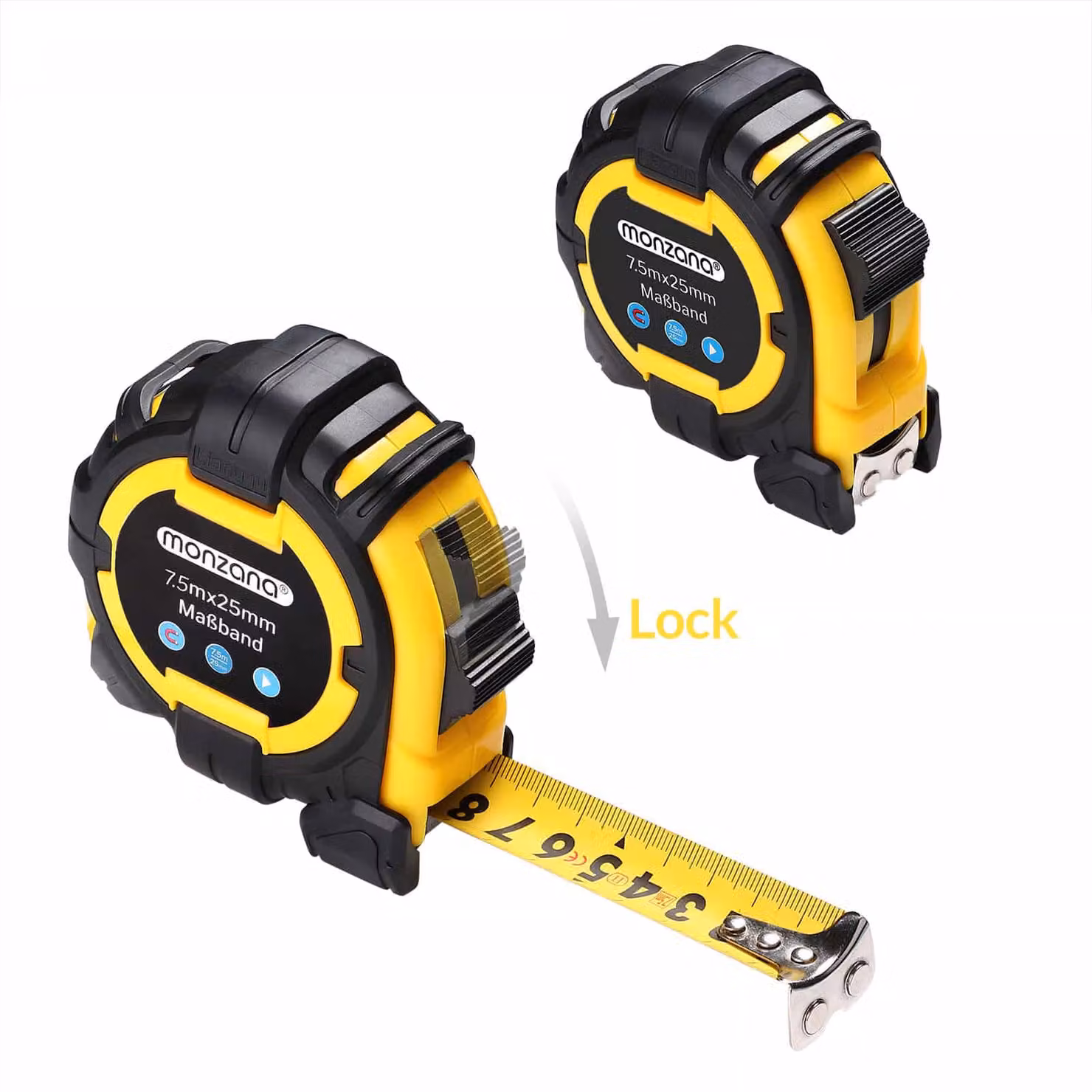 Metro a nastro Monzana in acciaio inossidabile, colore giallo e multicolore, L: 10 m, L: 25 mm – 2