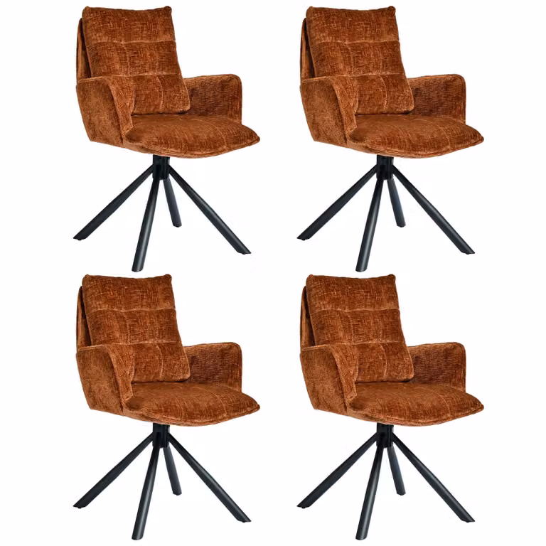 Duhome Sedia da pranzo girevole a 360° Set di 4 poltrone lounge Sedia in ciniglia con funzione di ritorno per ufficio, cucina, soggiorno, camera da letto, arancione