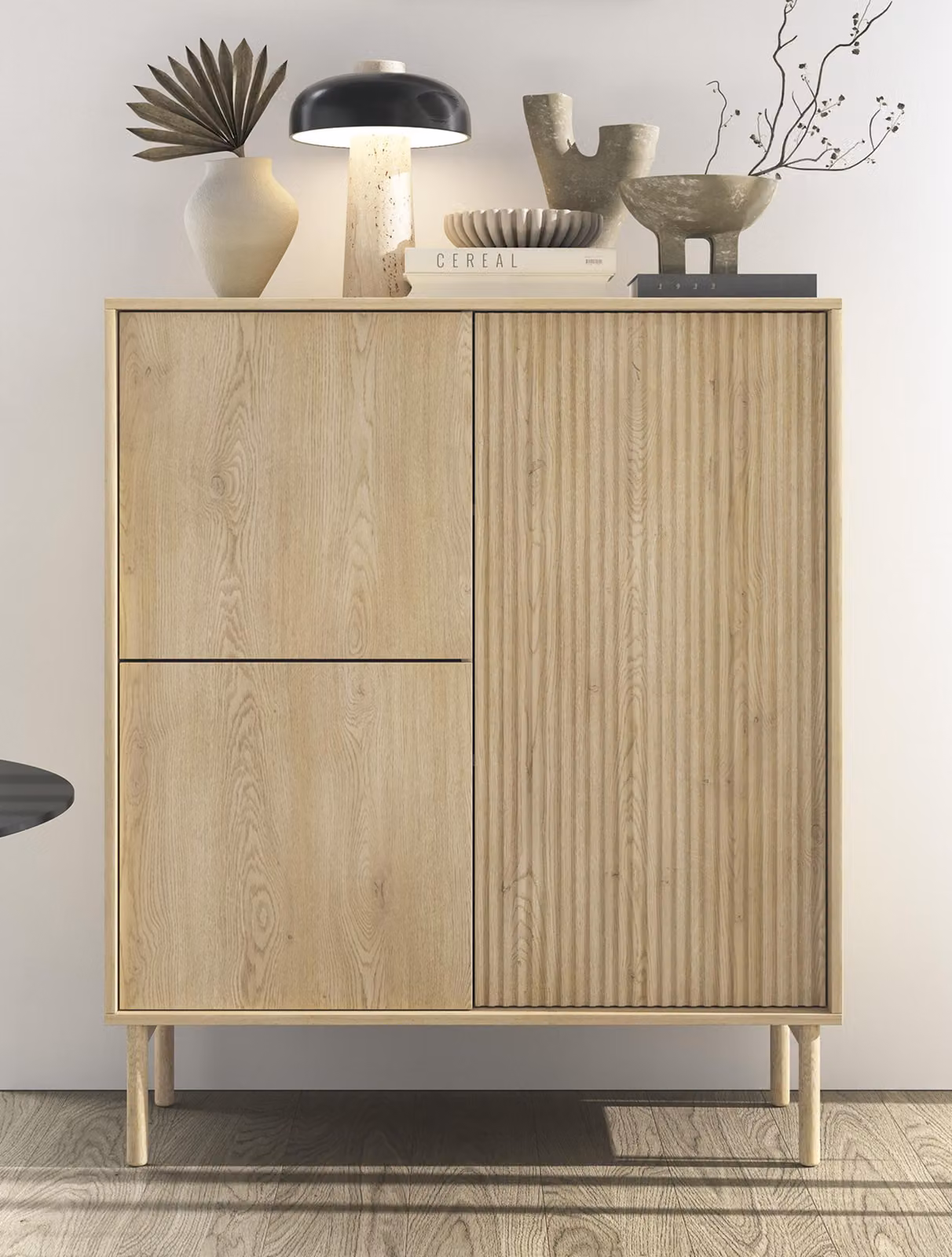 AX LIVING Trentinis 3T Credenza alta moderna marrone, 103,5 cm, con superficie zigrinata