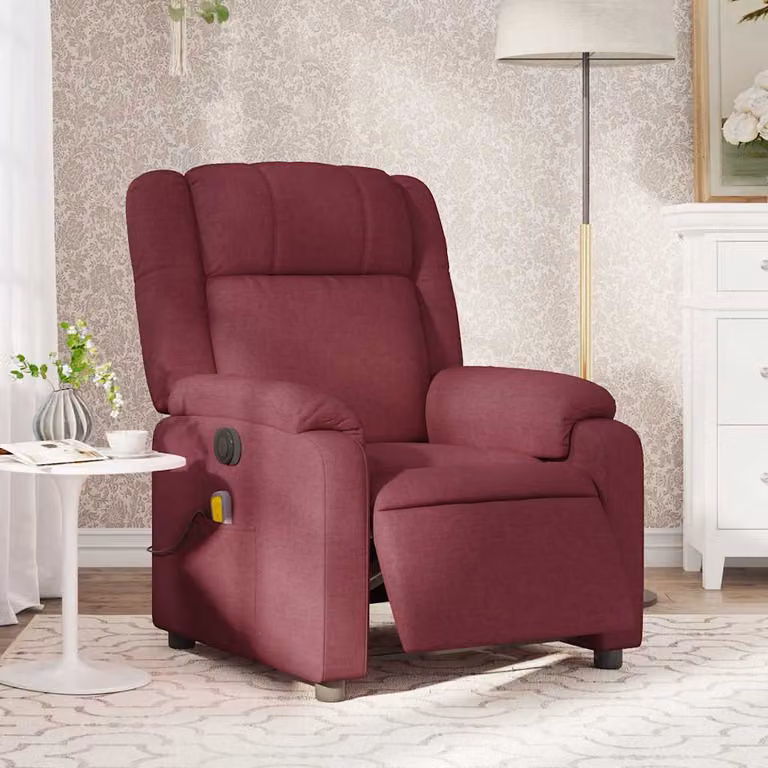 vidaXL Poltrona Massaggiante Reclinabile Elettrica in Tessuto Rosso