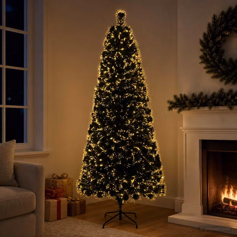 Albero di Natale in fibra di vetro, altezza 180 cm, 24 LED, luce bianca calda, materiale: PVC, colore: verde