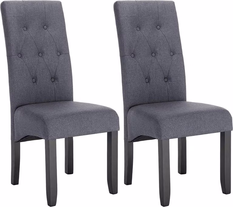 WOLTU Set da 2 sedie da pranzo: sedia imbottita con schienale alto, gambe in legno massello, seduta imbottita in lino, grigio scuro